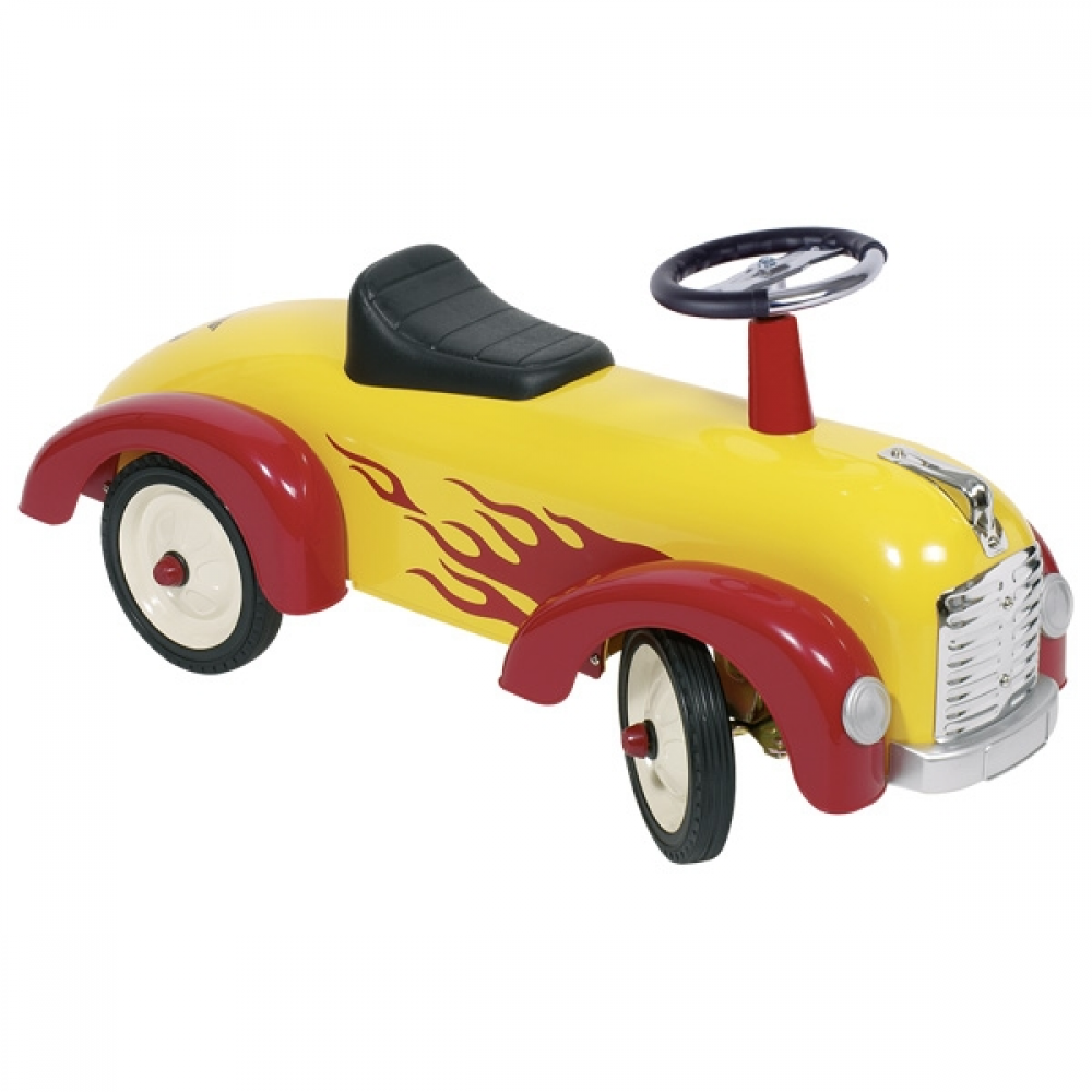 Retro Loopauto Geel met vlammen